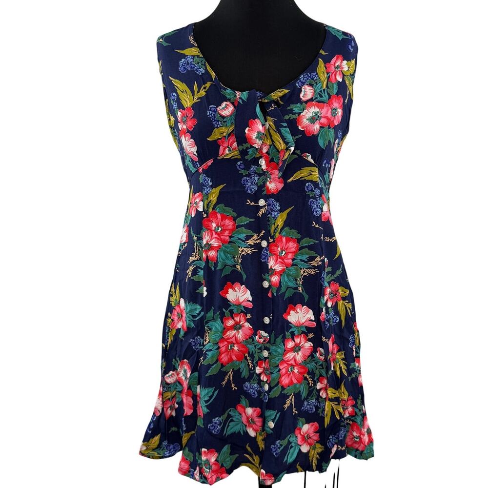 VTG GAP 90's Navy Babydoll Dress Floral Button Tie-Front Party Cocktail Small S